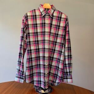 Peter Millar Button Down Dress Shirt Men’s Large Plaid Nanoluxe Easycare